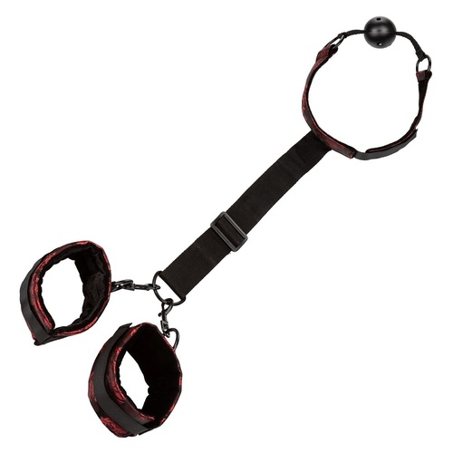 Scandal Breathable Ball Gag With Cuffs Red